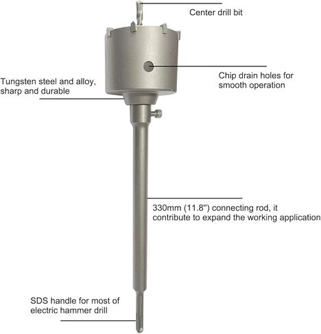 REETAI-FOUR 9Pcs SDS Plus Concrete Hole Saw Kits, Tungsten Carbide Wall Hole Cutter Cement Stone Drill Bit Sets with Connecting Rod for Brick Stone Concrete Cement. in Kuwait