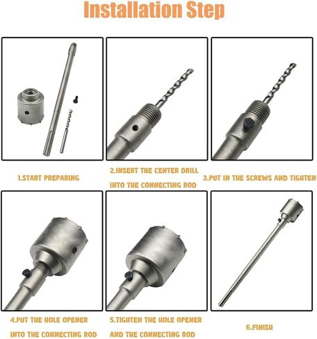 REETAI-FOUR 9Pcs SDS Plus Concrete Hole Saw Kits, Tungsten Carbide Wall Hole Cutter Cement Stone Drill Bit Sets with Connecting Rod for Brick Stone Concrete Cement. in Kuwait