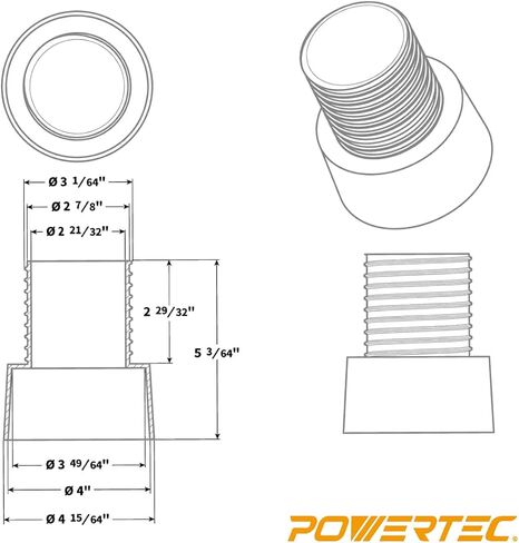 POWERTEC 70185-P2 محول توصيل سريع لمجموعة الغبار الملولب، منفذ 4 بوصة إلى خرطوم توصيل 3 بوصة، 2 قطعة in Kuwait