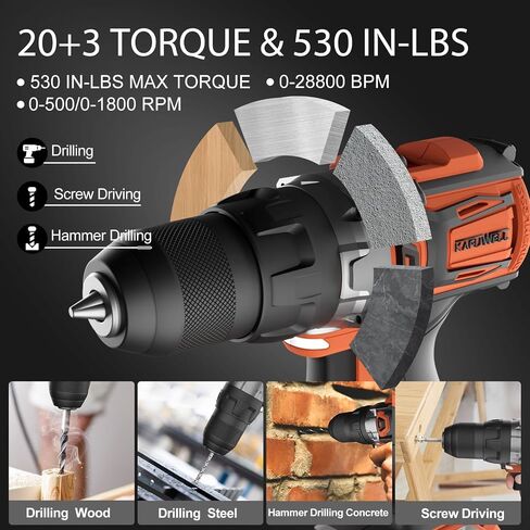 KAFUWELL Brushless Cordless Drill Set, 3-in-1 20V Power Drill with Battery and Charger, 1/2" Metal Keyless Chuck, 530 In-lb Torque, 2 Variable Speeds, Hammer Drill Driver with 64 pcs Accessories in Saudi Arabia
