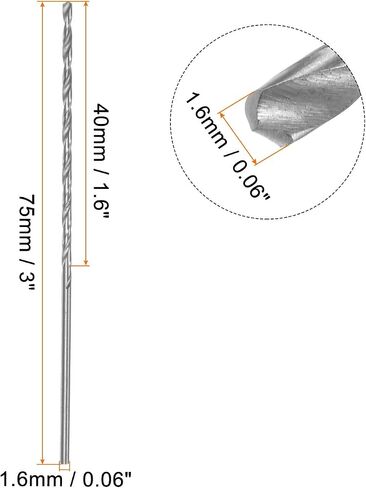 HARFINGTON 10pcs Extra Long Drill Bits, 1.7mm HSS Drill Bit with High Speed Steel Straight Shank 75mm Length for Metal Woodwork Plastic Aluminum Alloy in Kuwait
