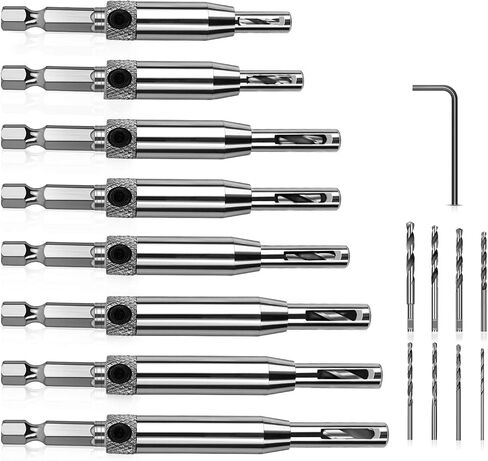 Werkzeug Self Centering Hinge Tapper Core Drill Bit Set for Woodworking, Adjustable Door Window Drill Bits with 1 Hex Key & 8 Replacement Drill Bits (5/64 - 1/4 Inches), 16 Pieces in Saudi Arabia