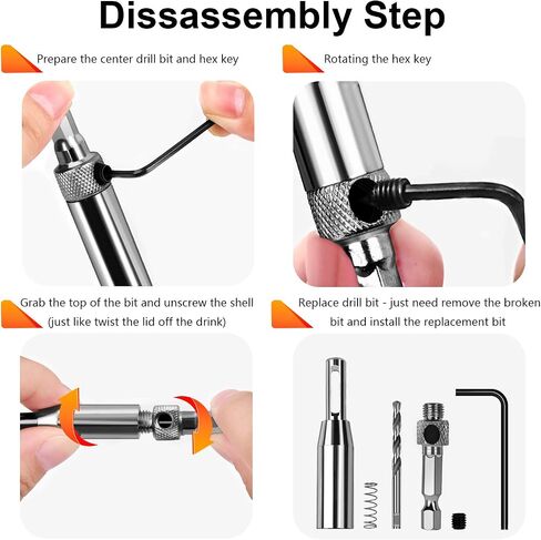 Werkzeug Self Centering Hinge Tapper Core Drill Bit Set for Woodworking, Adjustable Door Window Drill Bits with 1 Hex Key & 8 Replacement Drill Bits (5/64 - 1/4 Inches), 16 Pieces in Saudi Arabia