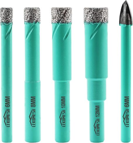 LEKOMESH Diamond Core Drill Bits Tile Hole Saw Cutter 10pcs 6MM Round Shank Dry Drilling for Porcelain Ceramic Tile Granite Marble Stone Vacuum Brazed Diamond Drill Bits in Saudi Arabia