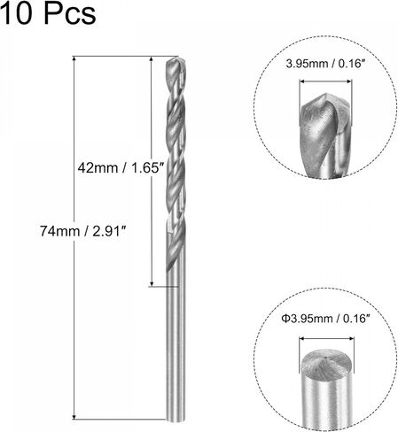 10 قطع من uxcell 3.95 مم HSS (فولاذ عالي السرعة) W6542 رؤوس مثقاب صغيرة، قطعة مثقاب أرضية بالكامل بطول 74 مم للفولاذ الخفيف والنحاس والألومنيوم in Saudi Arabia