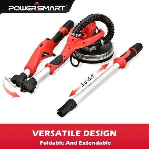 ماكينة صنفرة الحوائط الجافة PowerSmart، ماكينة سنفرة الحوائط الجافة الكهربائية بقدرة 1020 وات 8.5 أمبير مع مجموعة غبار أوتوماتيكية، سرعة قابلة للتعديل 600-2600 دورة في الدقيقة، ضوء LED، مقبض قابل للتمديد والطي، 5 أقراص سنفرة، كيس غبار in Kuwait