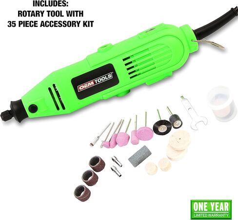 أداة دوارة OEMTOOLS 24664 مع مجموعة ملحقات مكونة من 35 قطعة، مجموعة أدوات دوارة باللونين الأخضر والأسود، مجموعة أدوات متعددة وآلة صنفرة، أداة دوارة سلكية in Kuwait