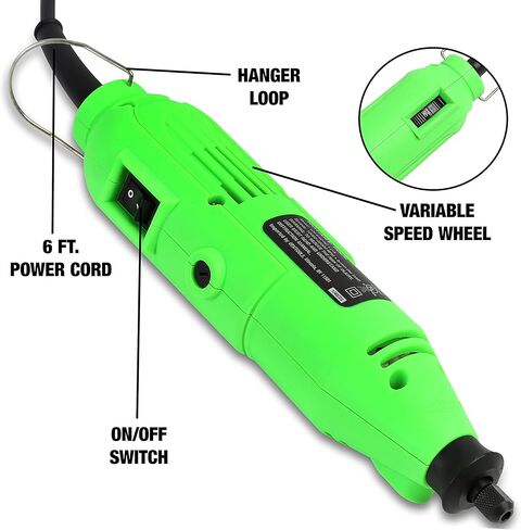 أداة دوارة OEMTOOLS 24664 مع مجموعة ملحقات مكونة من 35 قطعة، مجموعة أدوات دوارة باللونين الأخضر والأسود، مجموعة أدوات متعددة وآلة صنفرة، أداة دوارة سلكية in Kuwait