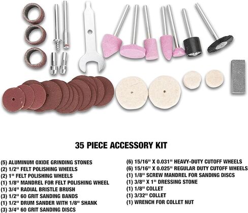 أداة دوارة OEMTOOLS 24664 مع مجموعة ملحقات مكونة من 35 قطعة، مجموعة أدوات دوارة باللونين الأخضر والأسود، مجموعة أدوات متعددة وآلة صنفرة، أداة دوارة سلكية in Kuwait