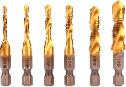 مجموعة لقم الصنبور المركبة HSS 4341، طقم حنفية لولبي HSS، 6 قطع مع M3 M4 M5 M6 M8 M10 HEX Shank Drill Bit (فضي إضافي) in Kuwait