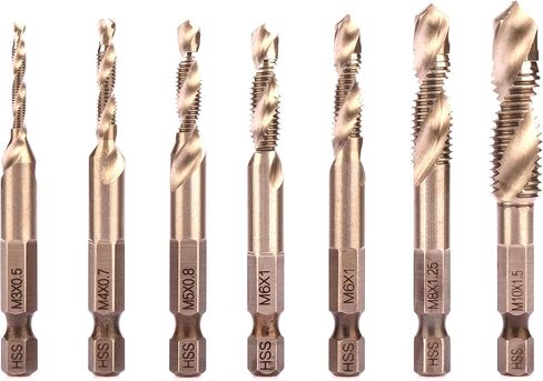 مجموعة لقم الصنبور المركبة HSS 4341، طقم حنفية لولبي HSS، 6 قطع مع M3 M4 M5 M6 M8 M10 HEX Shank Drill Bit (فضي إضافي) in Kuwait