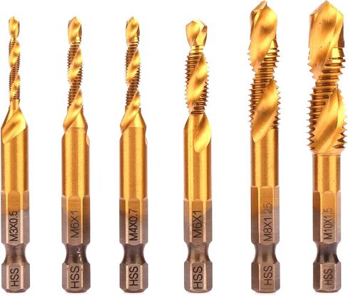 مجموعة لقم الصنبور المركبة HSS 4341، طقم حنفية لولبي HSS، 6 قطع مع M3 M4 M5 M6 M8 M10 HEX Shank Drill Bit (فضي إضافي) in Kuwait