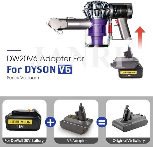 DW20V6 Battery Adapter, Converter for Dewalt Lithium 20V 60V Battery to for Dyson V6 Battery, Work for Dyson V6 Series Tool Vacuum Cleaner V6 Animal Absolute Motorhead Trigger Slim Fluffy in Kuwait