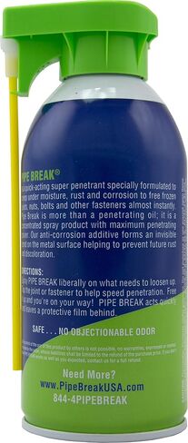 Pipe Break 9 oz. Penetrating Oil in Single Aerosol Spray Can with Attached Straw for Pinpoint Spray or Switch to Wide Stream Spray Penetrant for Rust - Low Odor - Free Rusted Nuts and Fasteners in Saudi Arabia