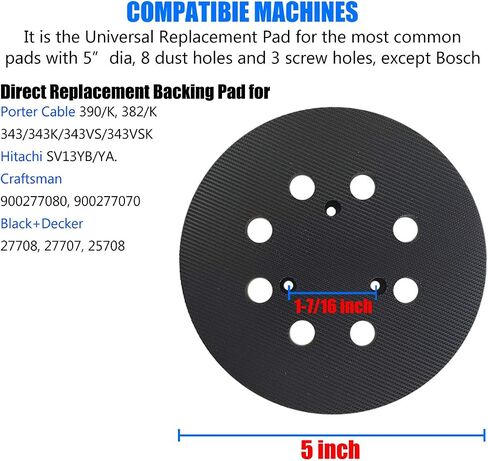 5 Inch 8 hole Hook and Loop Sander Pad for Porter Cable 343,343K,343VS,343VSK, 390K, 382, 27708, 27707, 25708, Random Orbit Sanders in Saudi Arabia