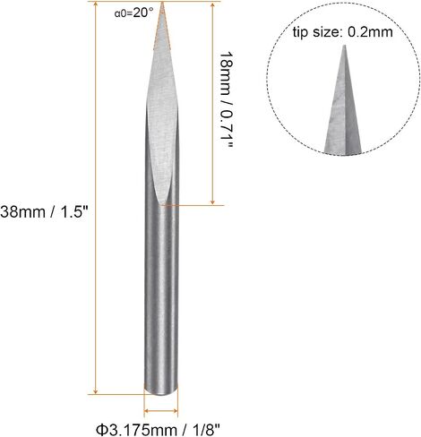 HARFINGTON Engraving CNC Router Bit 1/8" 3.175mm Shank 0.2mm Tip 20 Degree Solid Carbide 3 Flutes with Plastic Box for Wood Acrylic PVC MDF Plastic in Saudi Arabia