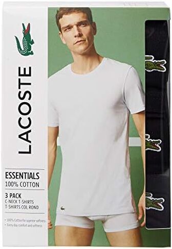 Lacoste Men's 100% Cotton Regular Fit Crew Neck Undershirt, 3-Pack in Kuwait