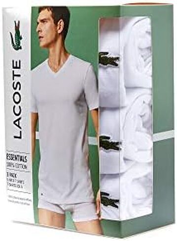 Lacoste Men's Essentials 3 Pack 100% Cotton Regular Fit V-Neck T-Shirts in Kuwait
