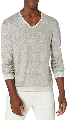 John Varvatos Men's Slim Fit Ls 2x1 Rib Linen V-Neck in Kuwait