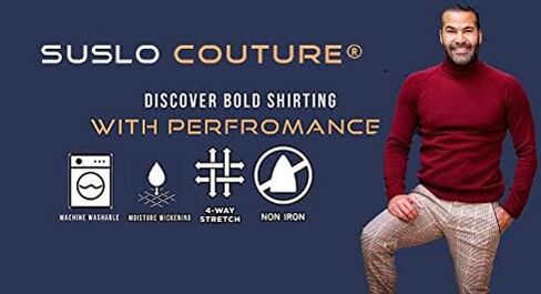 سترة صوفية رجالي Suslo Couture من القطن برقبة على شكل سلحفاة صلبة للرجال من Suslo Couture in Kuwait
