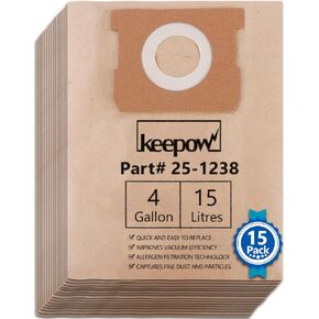 KEEPOW 4 Gallon Vacuum Bags Compatible with Porter Cable and Stanley 4 Gallon Wet Dry Vacuums, Part# 25-1238, 10 Pack