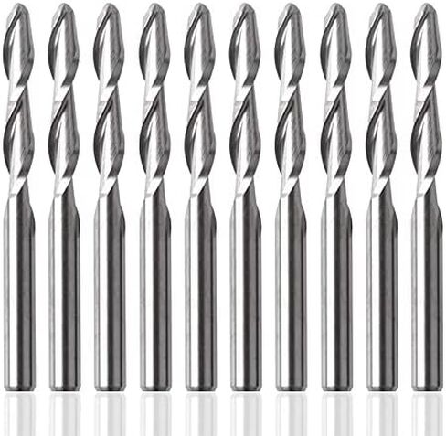 Yakamoz 10-Pack 1/8" Shank Spiral Router Bit CNC Ball Nose End Mill Bits Double Flutes 2/3" Cutting Length Router Cutter for MDF Acrylic Wood PVC Hardwood in Saudi Arabia