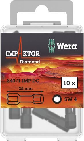 Wera 840/1 Diamond Coated Impaktor Screwdriver Bits for 4 mm Hexagon Socket Screws, Pack of 10 in Saudi Arabia