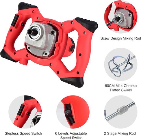 Handheld Concrete Cement Mixer 2100W Electric Mortar Mud Plaster Grout Paint Stirrer for Drill 6 Speed Adjustable Concrete Mix Stirring Tool AC 110V in Saudi Arabia