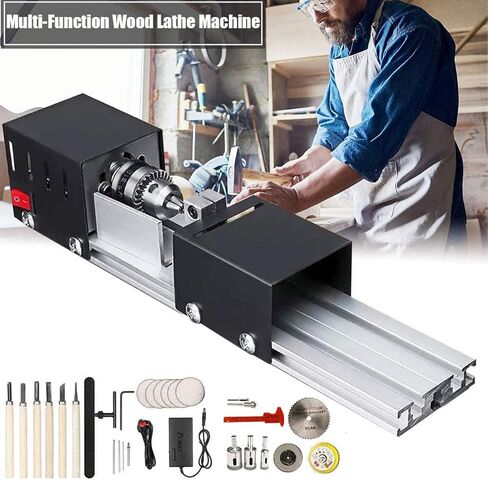 Mini Lathe Beads Polisher Machine, DC 24V 100W Mini Lathe Machine CNC Machining for Table Woodworking Wood DIY Tool Lathe Set with Power Adapter in Saudi Arabia