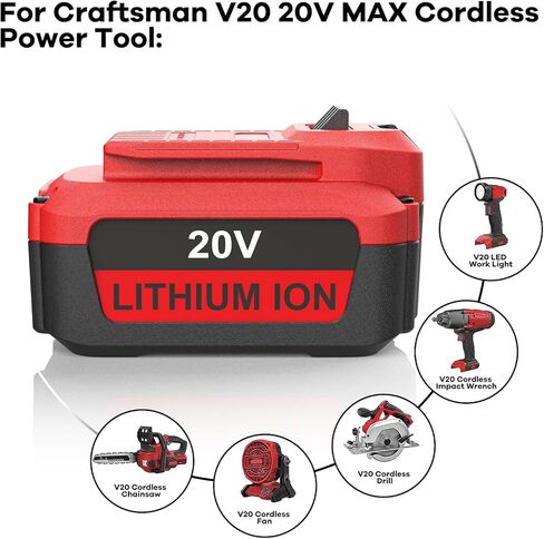 استبدال حزم بطارية Powilling CMCB205 6.0Ah 20V للحرفي V20 MAX بطارية ليثيوم أيون CMCB204 CMCB202 CMCB201 شاحن سريع CMCB104 أداة طاقة لاسلكية (فقط لسلسلة Craftsman 20V Max V20) in Kuwait