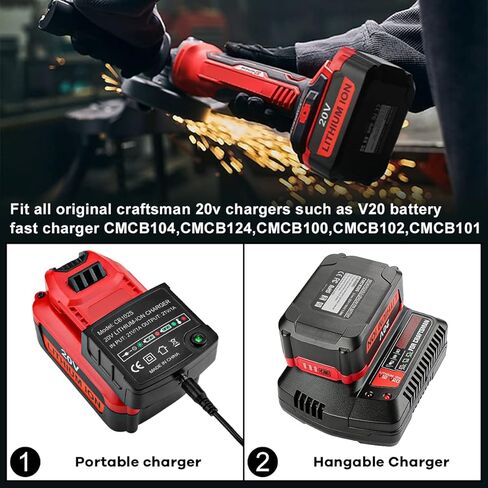 استبدال حزم بطارية Powilling CMCB205 6.0Ah 20V للحرفي V20 MAX بطارية ليثيوم أيون CMCB204 CMCB202 CMCB201 شاحن سريع CMCB104 أداة طاقة لاسلكية (فقط لسلسلة Craftsman 20V Max V20) in Kuwait