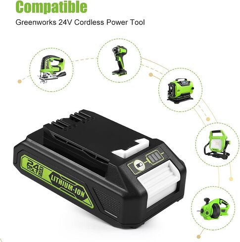 energup 2Pack Replacement Greenworks 24V Lithium Battery 3.5Ah 29842 29852 29322 BAG709 BAG710 20352 22232 2508302 for Greenworks 2X24V (48V) + 2Port 29862 Charger for G-24 Greenworks 24V Battery in Kuwait