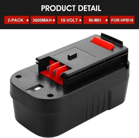 2Pack 3.6Ah HPB18 Ni-Mh Replacement Battery for Black and Decker 18V Battery HPB18 HPB18-OPE Compatible with Black Decker Battery 18 Volt Tools A1718 FS18FL Firestorm Cordless Power Tool (Black) in Saudi Arabia
