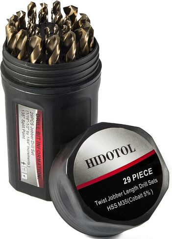 HIDOTOL 115PCS Cobalt Drill Bit Set M35 HSS for Hardened Steel Fractional 1/16"-1/2", Letter A - Z, Wire #1 - #60 with Indexed Metal Case in Saudi Arabia