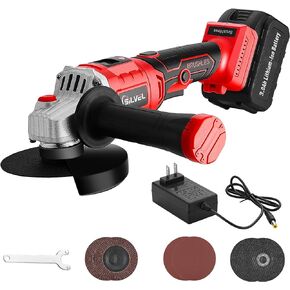 مطحنة زاوية لاسلكية 21 فولت من SILVEL، مطحنة لاسلكية 5 بوصة 8500 دورة في الدقيقة مع بطارية ليثيوم أيون 4.0 أمبير في الساعة، شاحن، مقبض بموضعين، مطحنة زاوية كهربائية للمعادن والخشب in Kuwait