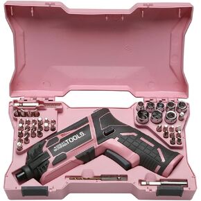 أدوات عمل رائعة، مجموعة مفكات براغي كهربائية لاسلكية مع علبة قابلة لإعادة الشحن، بطارية ليثيوم أيون 4 فولت، مجموعة 45 قطعة، وردي in Kuwait