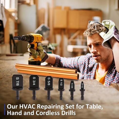 مجموعة إصلاح Wondgo HVAC، أداة توسيع أنبوب نحاسي لمكيف الهواء، أداة سداسية، رؤوس مثقاب يدوية لأنابيب النحاس الناعمة مع 1/4 بوصة، 3/8 بوصة، 1/2 بوصة، 5/8 بوصة، 3/ 4 بوصة، 7/8 بوصة (6 قطع). in Saudi Arabia