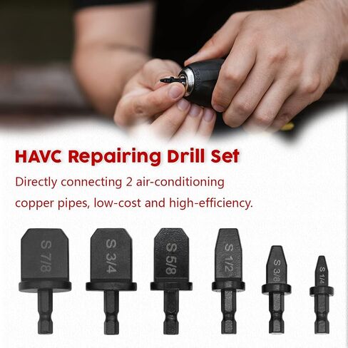 HVAC Tools Drill Bit Set, Air Conditioner Copper Pipe Expander Swaging Tool, Copper Tube Flaring Tool Spin Bit Set, Copper Tubing Flare Tool 6 Pcs Kit-1/4'', 3/8'', 1/2'', 5/8'', 3/4'', 7/8'' Bits in Saudi Arabia