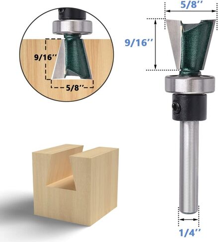 Mesee Dovetail Joint Bearing Router Bit، 1/4 بوصة شانك من الدرجة الصناعية تتوافق مع أدوات قطع الطحن الخشبية لصنع أدراج خزانة الأثاث - قطر القطع 5/8 بوصة in Saudi Arabia