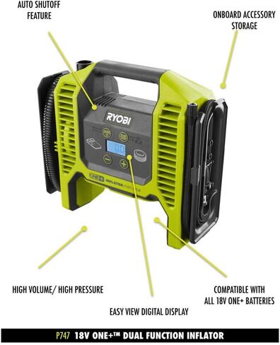 RYOBI P747-P163 18-Volt ONE+ Dual Function Inflator/Deflator with 2.0 Ah Battery and Charger in Saudi Arabia