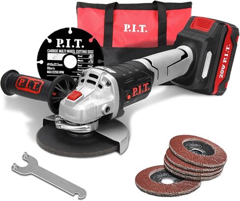 P.I.T. 20V Cordless Angle Grinder, 4 1/2 in. Power Angle Grinder 7/8 in.Arbor with 4.0 Ah Lithium-ion Battery and Charger, Diamond Cutting Wheel and Flap Discs in Kuwait