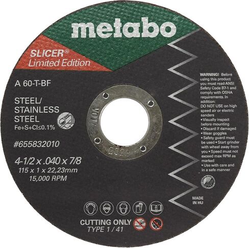 Metabo 603608420 مطحنة زاوية 4.5 بوصة/5 بوصة 11,500 دورة في الدقيقة 8.0 أمبير مع (10) 4-1/2 بوصة × .040 × 7/8 بوصة A60T نوع 1 عجلات تقطيع وعجلات in Saudi Arabia