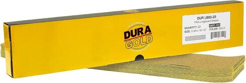 Dura-Gold Premium 80 Grit Gold Pre-Cut PSA Longboard Sandpaper Sheets, Box of 20, 2-3/4" x 16-1/2" Self-Adhesive Stickyback Sandpaper for Automotive, Woodworking Air File Sander, Hand Sanding Block in Saudi Arabia