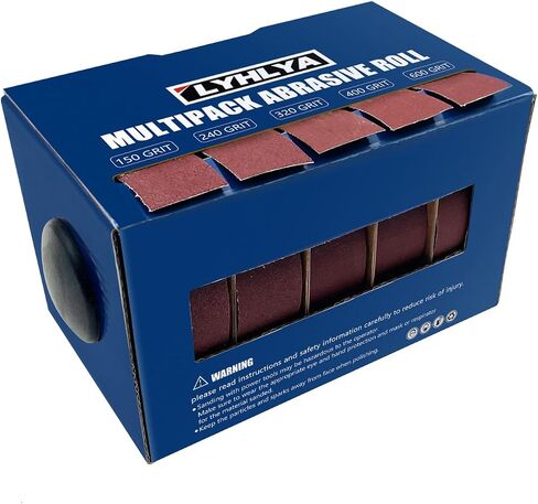 Boxed Assorted Sandpaper Rolls, 1 Inch x 19.7 Feet Emery Cloth Roll 6 Grits Abrasive Paper with Dispenser for Woodworking, Furniture Repair, Metal Polishing, 80/150/240/320/400/600 in Kuwait