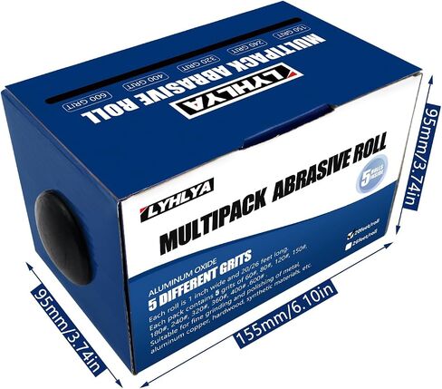 Boxed Assorted Sandpaper Rolls, 1 Inch x 19.7 Feet Emery Cloth Roll 6 Grits Abrasive Paper with Dispenser for Woodworking, Furniture Repair, Metal Polishing, 80/150/240/320/400/600 in Kuwait