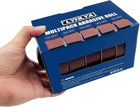Boxed Assorted Sandpaper Rolls, 1 Inch x 19.7 Feet Emery Cloth Roll 6 Grits Abrasive Paper with Dispenser for Woodworking, Furniture Repair, Metal Polishing, 80/150/240/320/400/600 in Kuwait