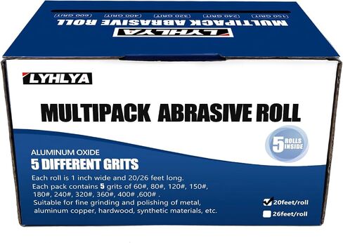 Boxed Assorted Sandpaper Rolls, 1 Inch x 19.7 Feet Emery Cloth Roll 6 Grits Abrasive Paper with Dispenser for Woodworking, Furniture Repair, Metal Polishing, 80/150/240/320/400/600 in Kuwait