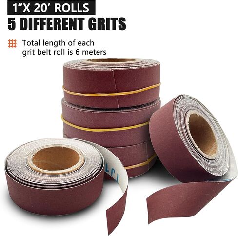 Boxed Assorted Sandpaper Rolls, 1 Inch x 19.7 Feet Emery Cloth Roll 6 Grits Abrasive Paper with Dispenser for Woodworking, Furniture Repair, Metal Polishing, 80/150/240/320/400/600 in Kuwait