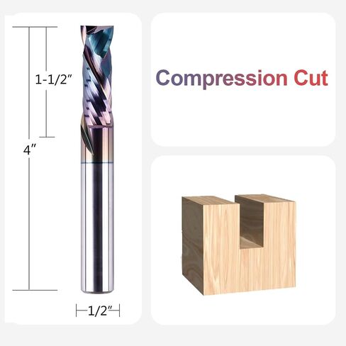 SpeTool CNC Compression Router Bit 1/2 Inch Shank with Extra Long Life Coating, Carbide Spira Up Down Router Bits for Woodworking Mortise Slot Cutting in Saudi Arabia