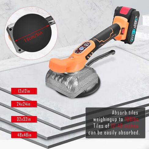 آلة اهتزاز البلاط المحمولة باليد - بطاريتان 21 فولت 2.0 أمبير - آلة بلاط البلاط آلة تسوية البلاط الأوتوماتيكية أدوات تركيب هزاز البلاط مع كوب شفط قابل للتعديل بـ 5 سرعات in Kuwait